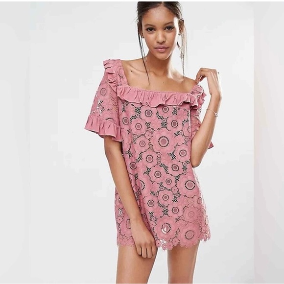 For Love And Lemons Dresses & Skirts - For Love & Lemons Sonya Lace Babydoll Mini Dress Floral Pink Size S Tie Back